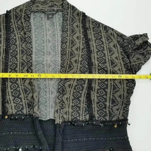 Rock & Republic Medium Womens Buttonless Black Brown Pattern Fringe Short Sleeve - Picture 2 of 8